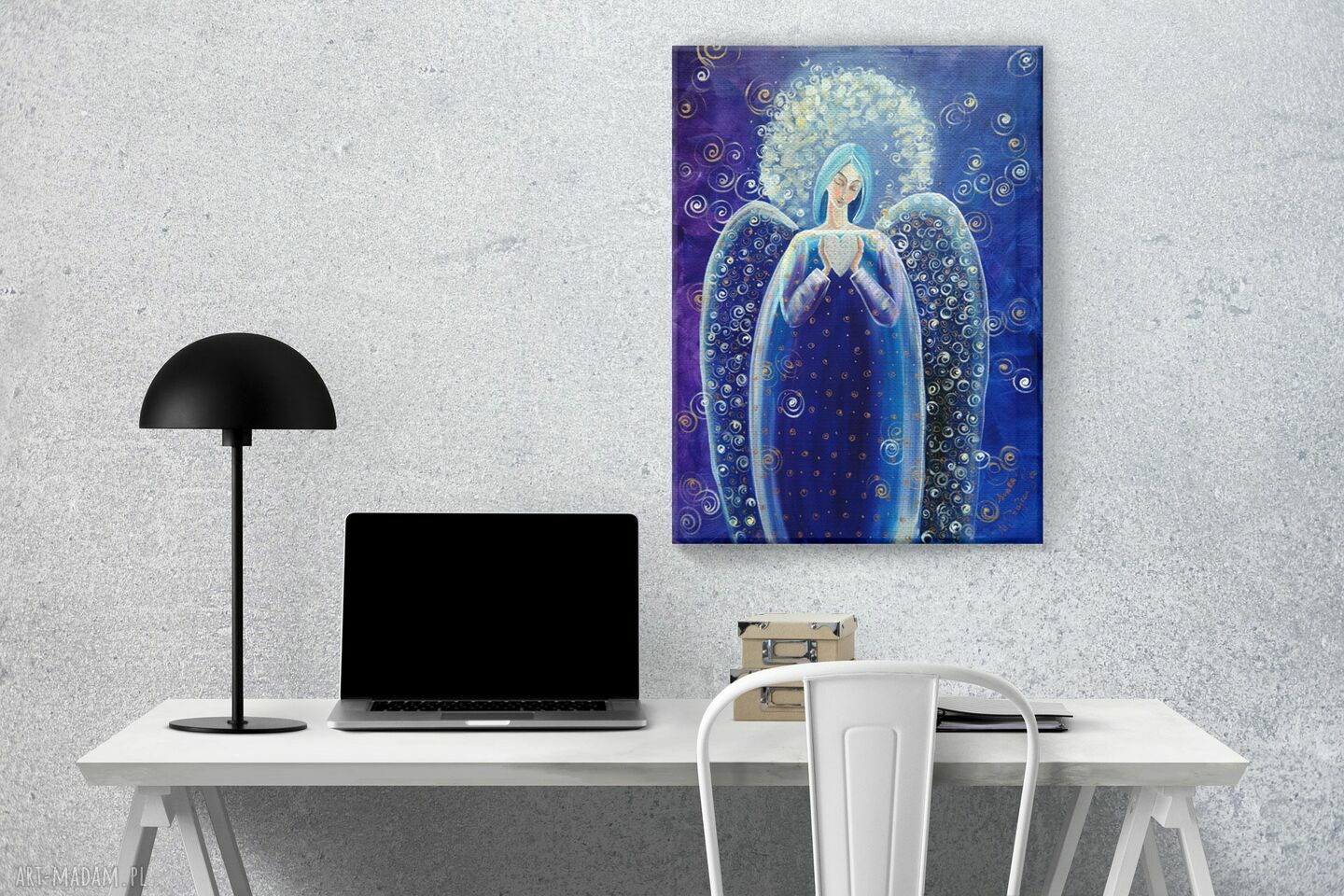 Anioł z serduszkiem - niebieski obraz giclee na płótnie