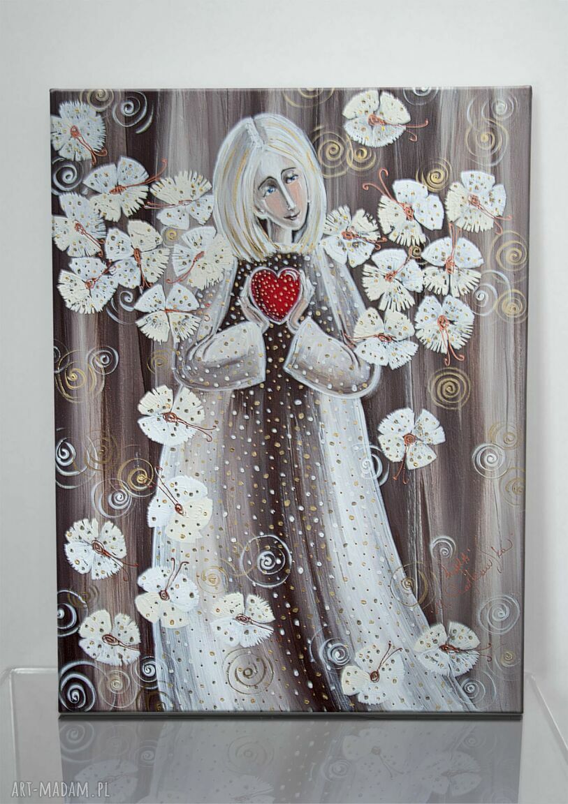 Anioł z serduszkiem - obraz giclee na płótnie Canvas