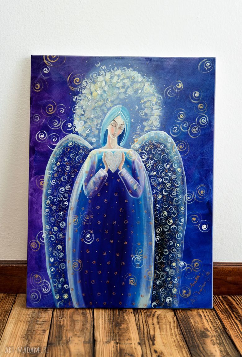 Anioł z Serduszkiem niebieski 45x60 cm