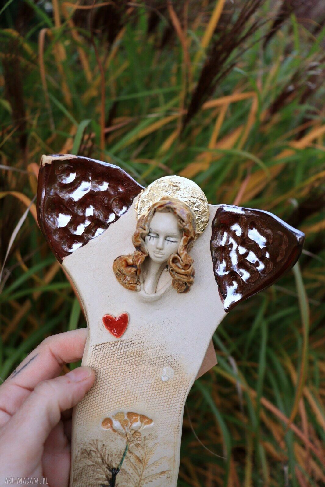 Ceramiczny Anioł z Wrotyczem do zawieszenia - Enio Art, 24 cm