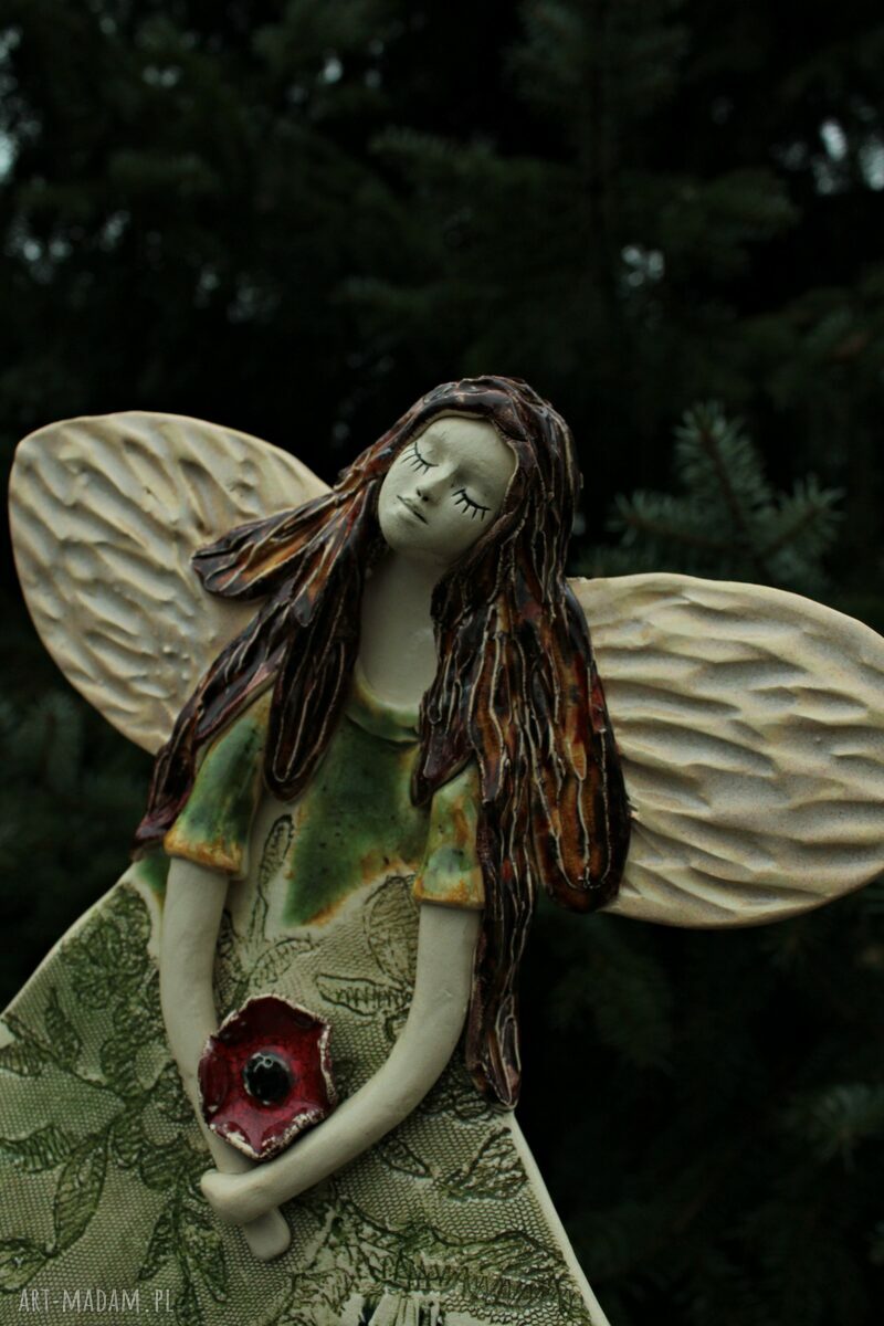 Anioł Zimowy - ceramiczny prezent na chrzest, ok. 30 cm
