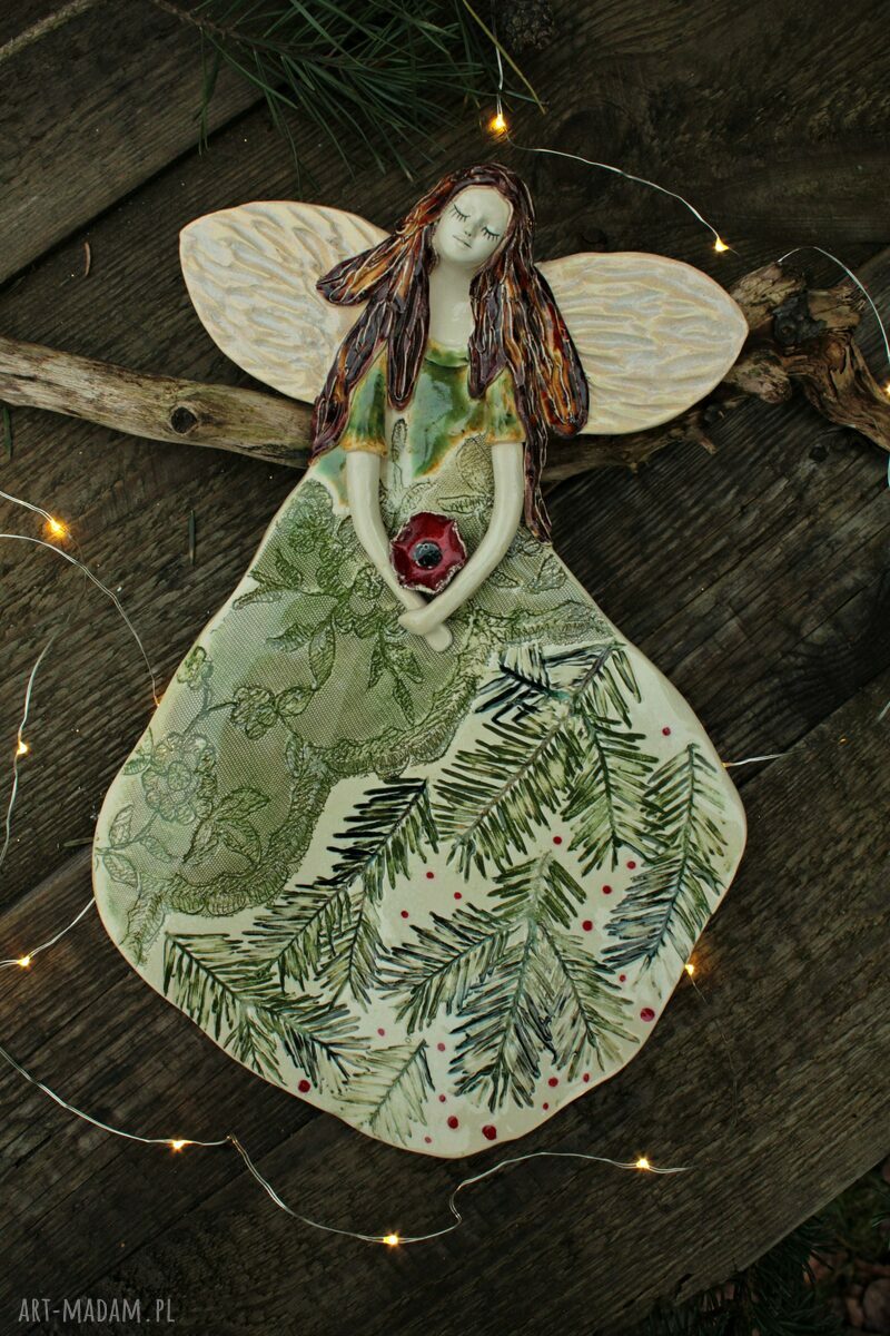 Anioł Zimowy - ceramiczny prezent na chrzest, ok. 30 cm