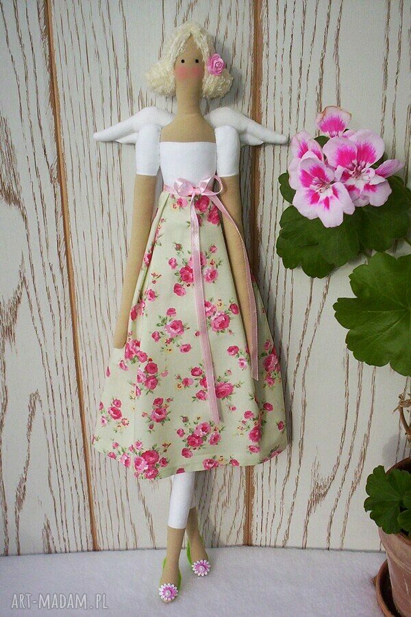 Aniołek Tilda - lalka handmade Różyczka Seledyn
