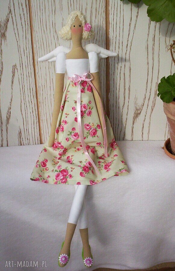 Aniołek Tilda - lalka handmade Różyczka Seledyn