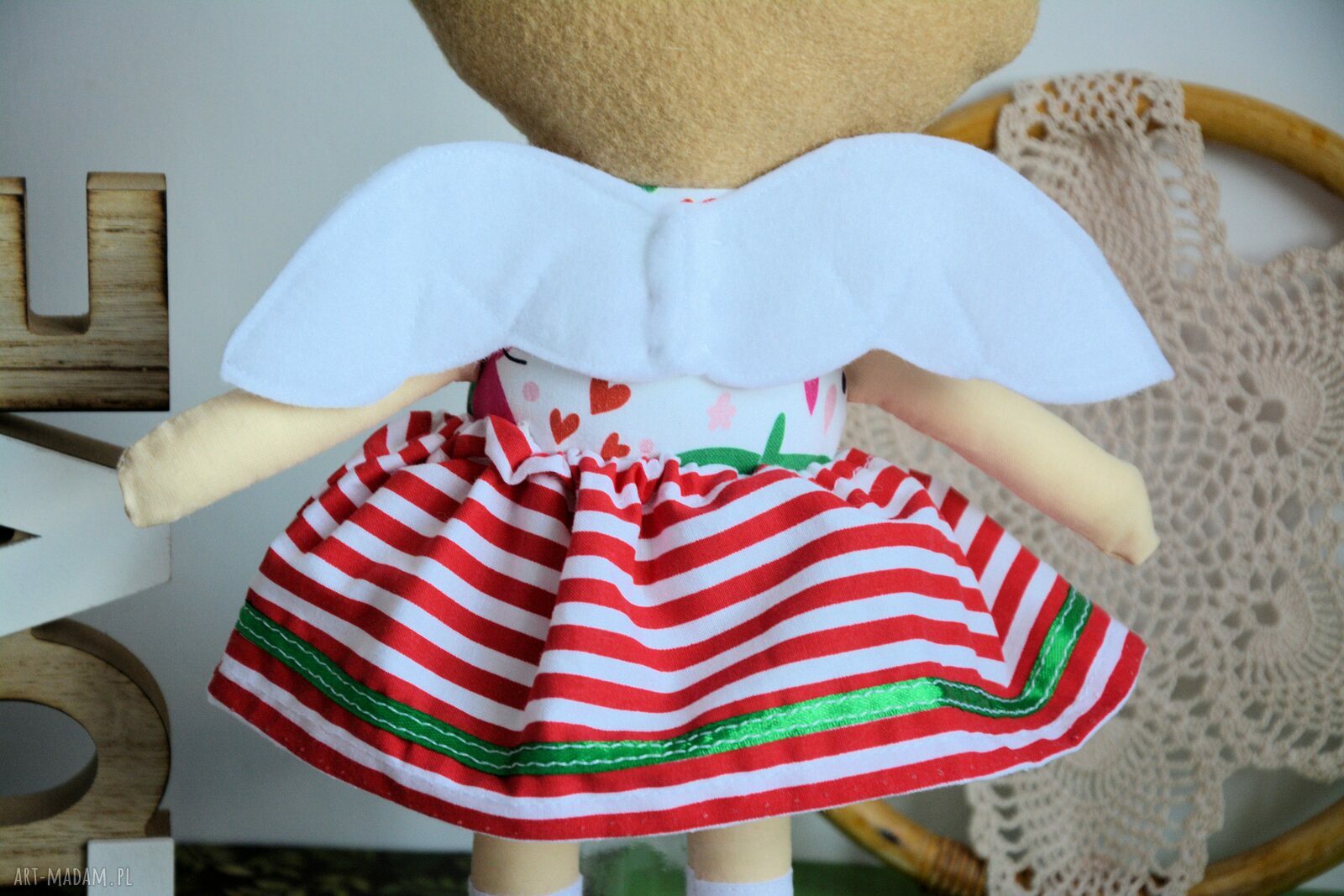 Aniołek stróż Ewunia 35 cm - lalka handmade na chrzest i roczek