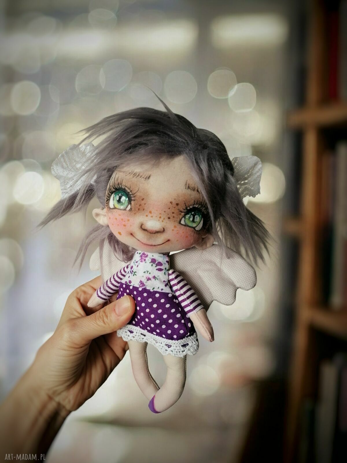 Aniołek z tkaniny na szczęście - artystyczna lalka kolekcjonerska ok. 22 cm