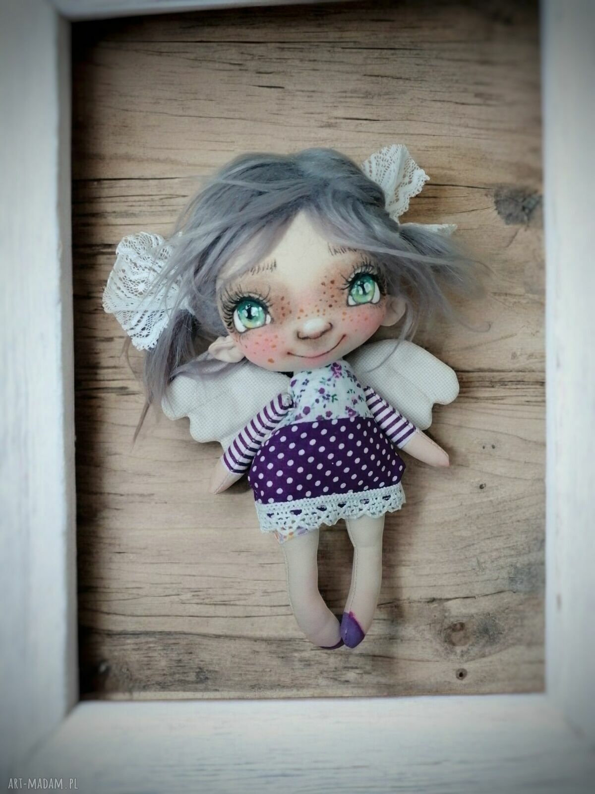 Aniołek z tkaniny na szczęście - artystyczna lalka kolekcjonerska ok. 22 cm