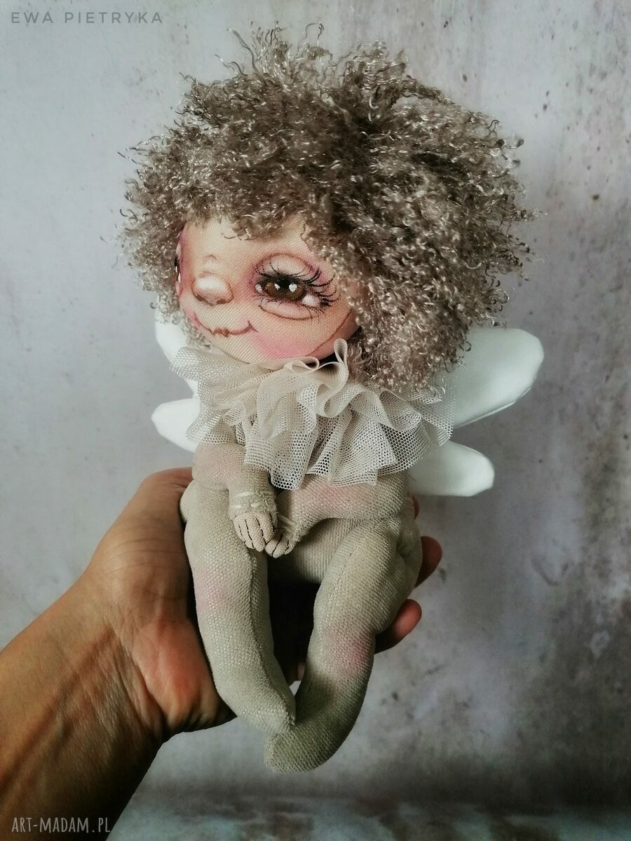 Artystyczny aniołek z tkaniny - lalka kolekcjonerska ok. 21 cm
