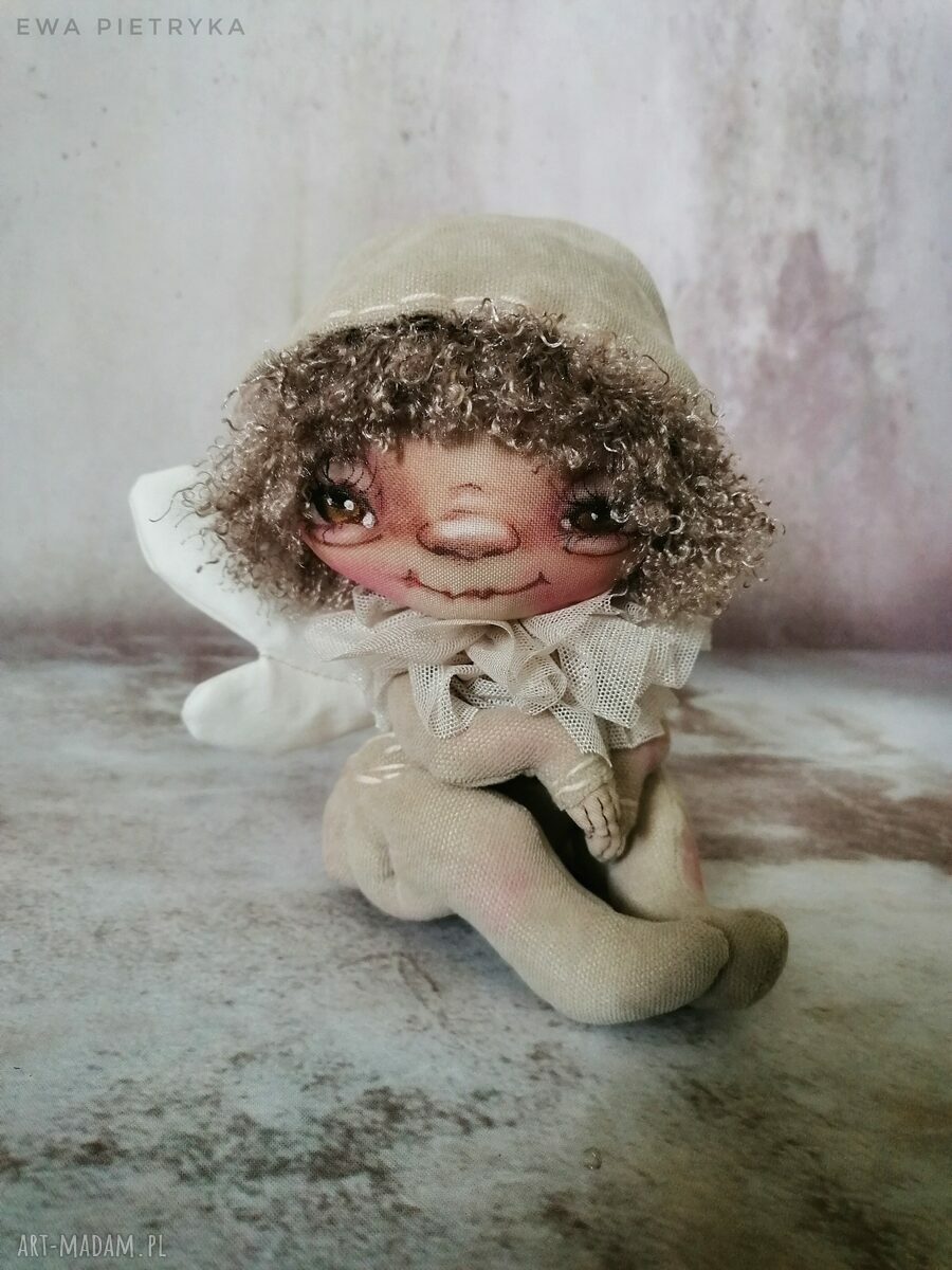 Artystyczny aniołek z tkaniny - lalka kolekcjonerska ok. 21 cm