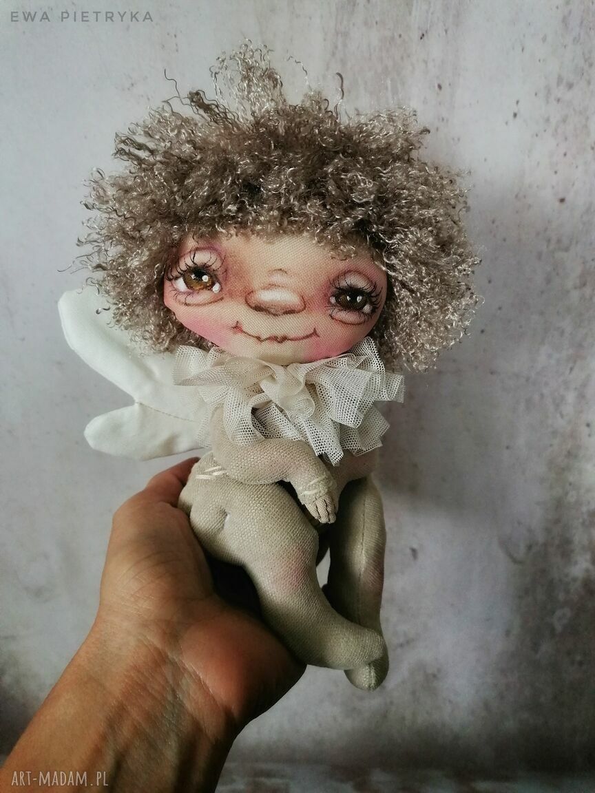 Artystyczny aniołek z tkaniny - lalka kolekcjonerska ok. 21 cm