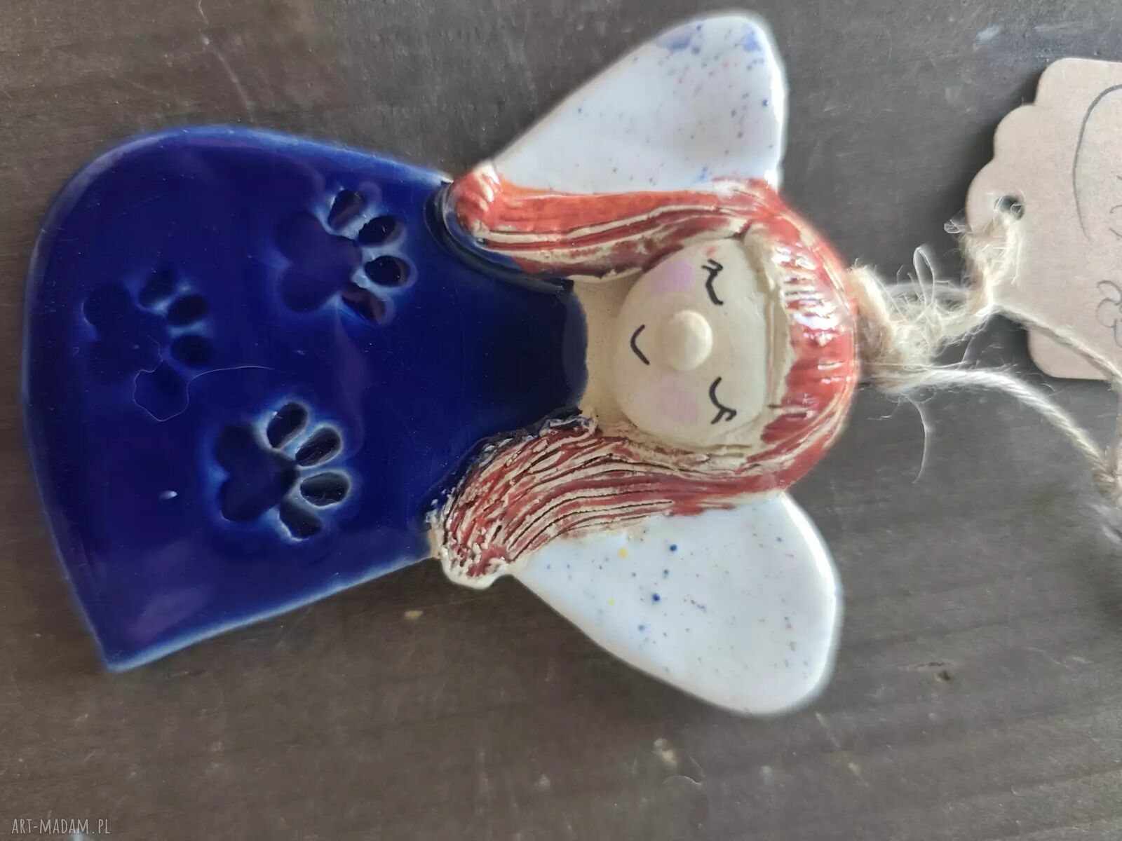 Turkusowy aniołek ceramiczny handmade