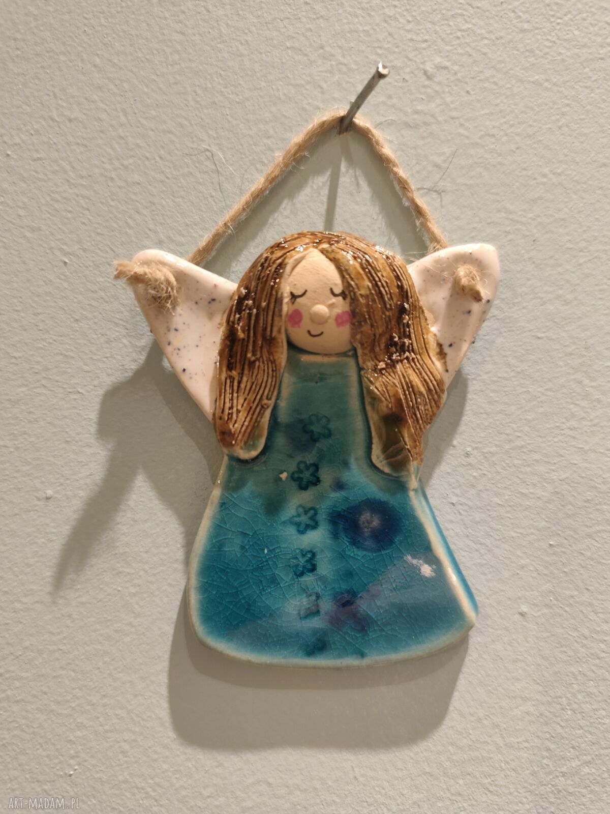 Aniołek ceramiczny na chrzest i podziękowanie - ok. 8 cm
