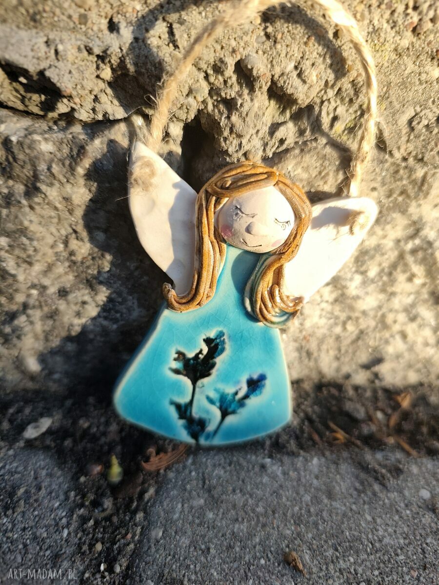 Aniołek ceramiczny Wolna Chwila - ozdoba na ścianę (8 cm)