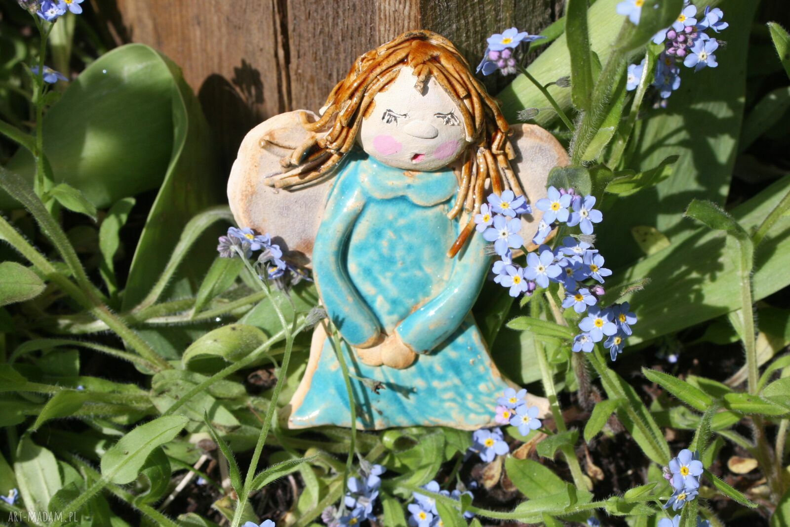 Aniołek ceramiczny turkusowy do zawieszenia - prezent dla niej