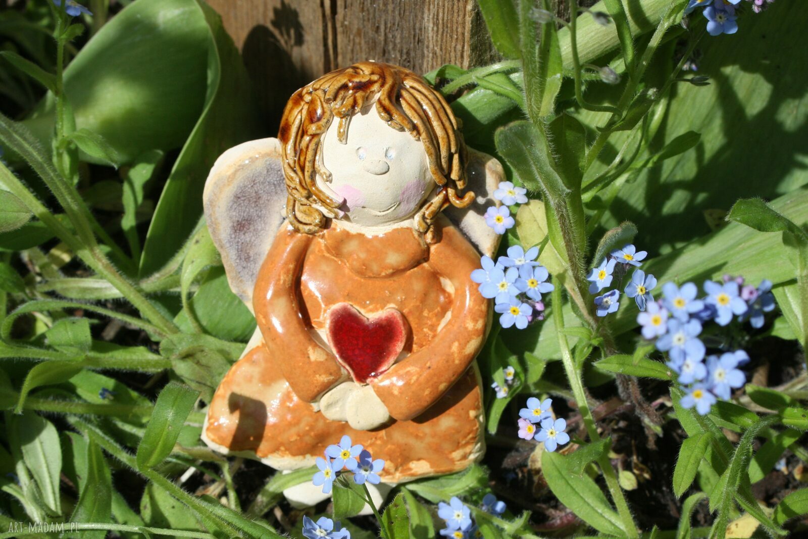 Aniołek ceramiczny 11 cm - ręcznie robiona ozdoba do domu i ogrodu