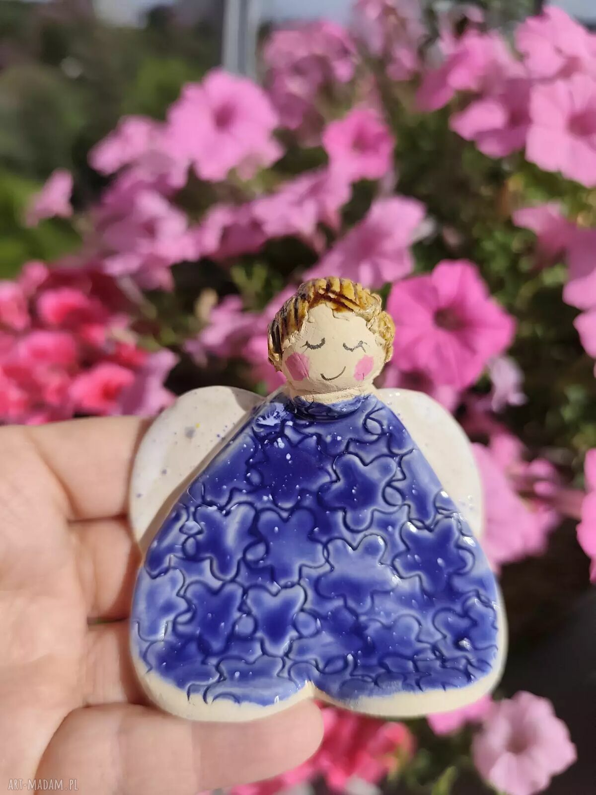 Ceramiczny aniołek z dwóch serduszek