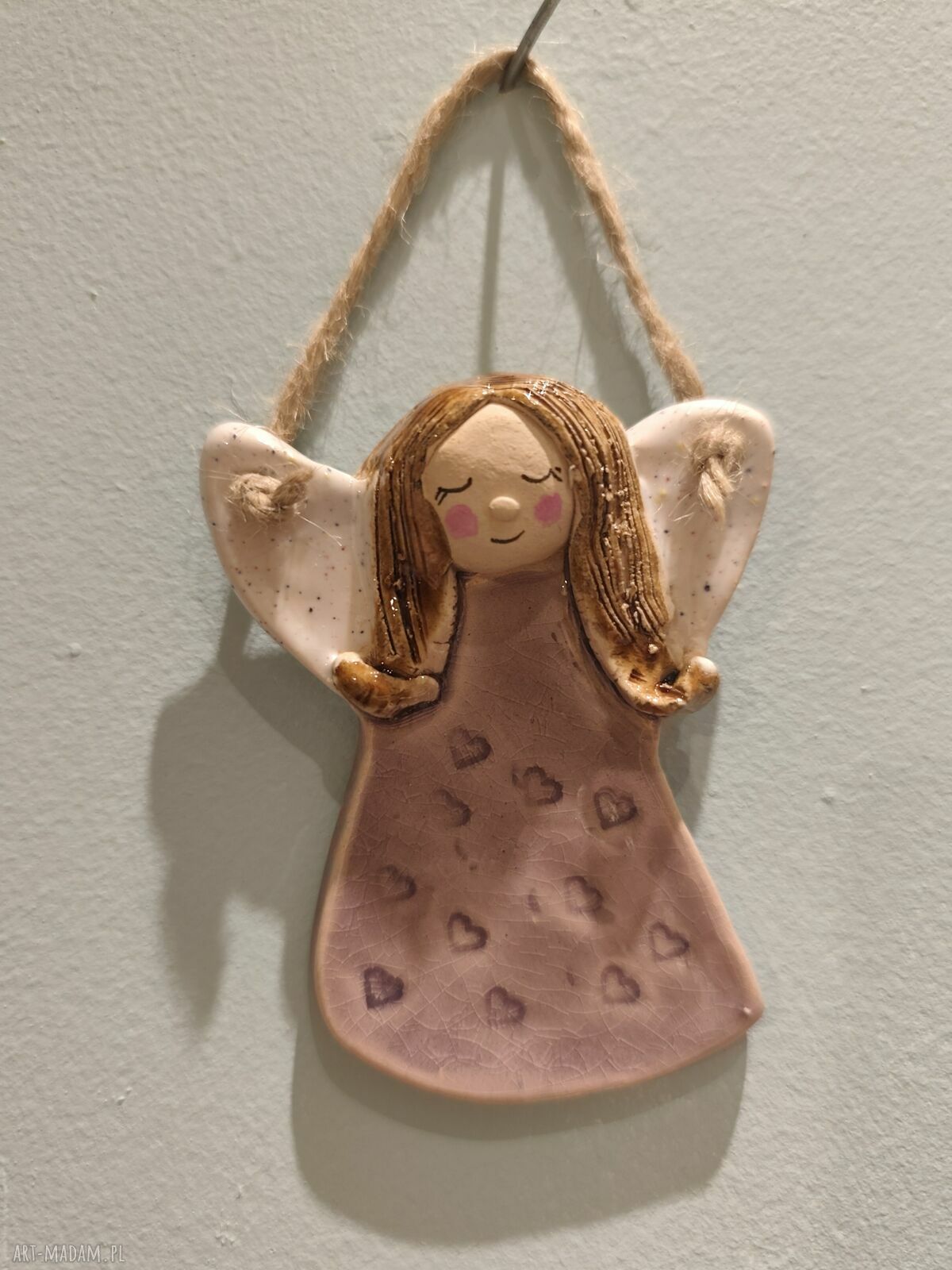 Aniołek ceramiczny na szczęście - prezent na komunię i chrzest