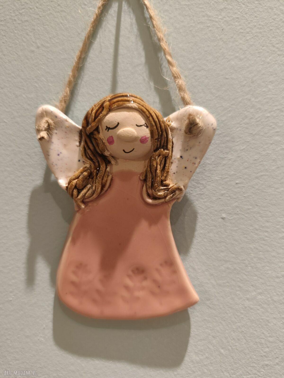 Aniołek ceramiczny na szczęście - ręcznie robione podziękowanie na chrzest i komunię