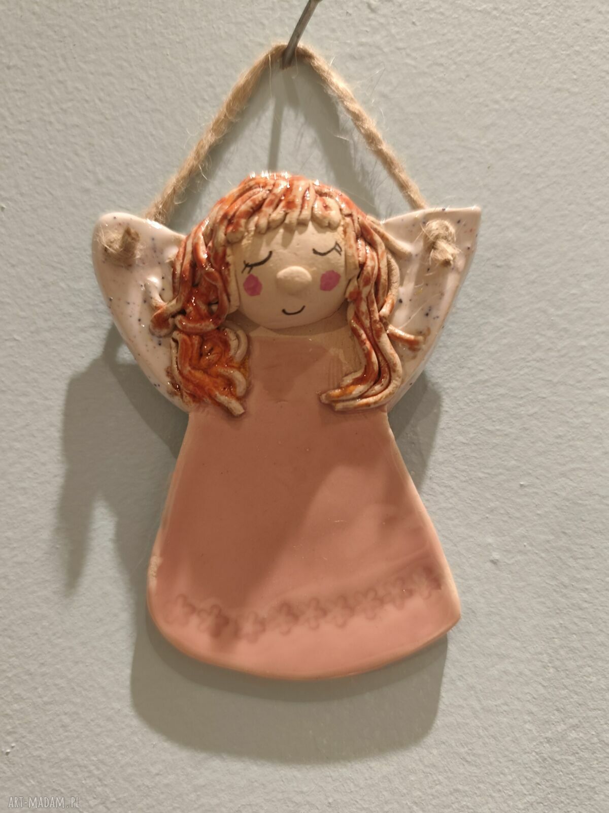 Aniołek ceramiczny na chrzest i komunię - podziękowanie z sercem