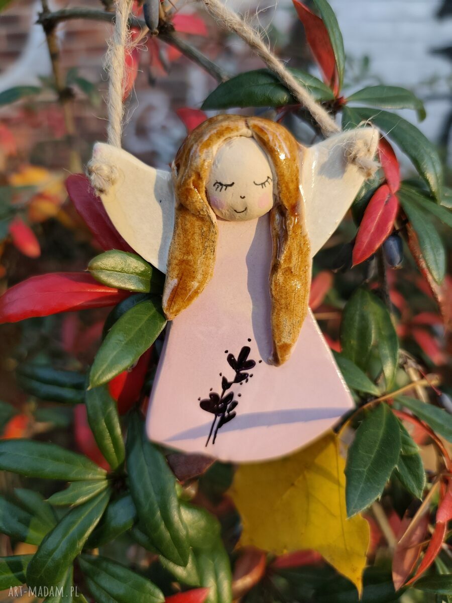Aniołek ceramiczny - ręcznie wykonana ozdoba świąteczna 8 cm