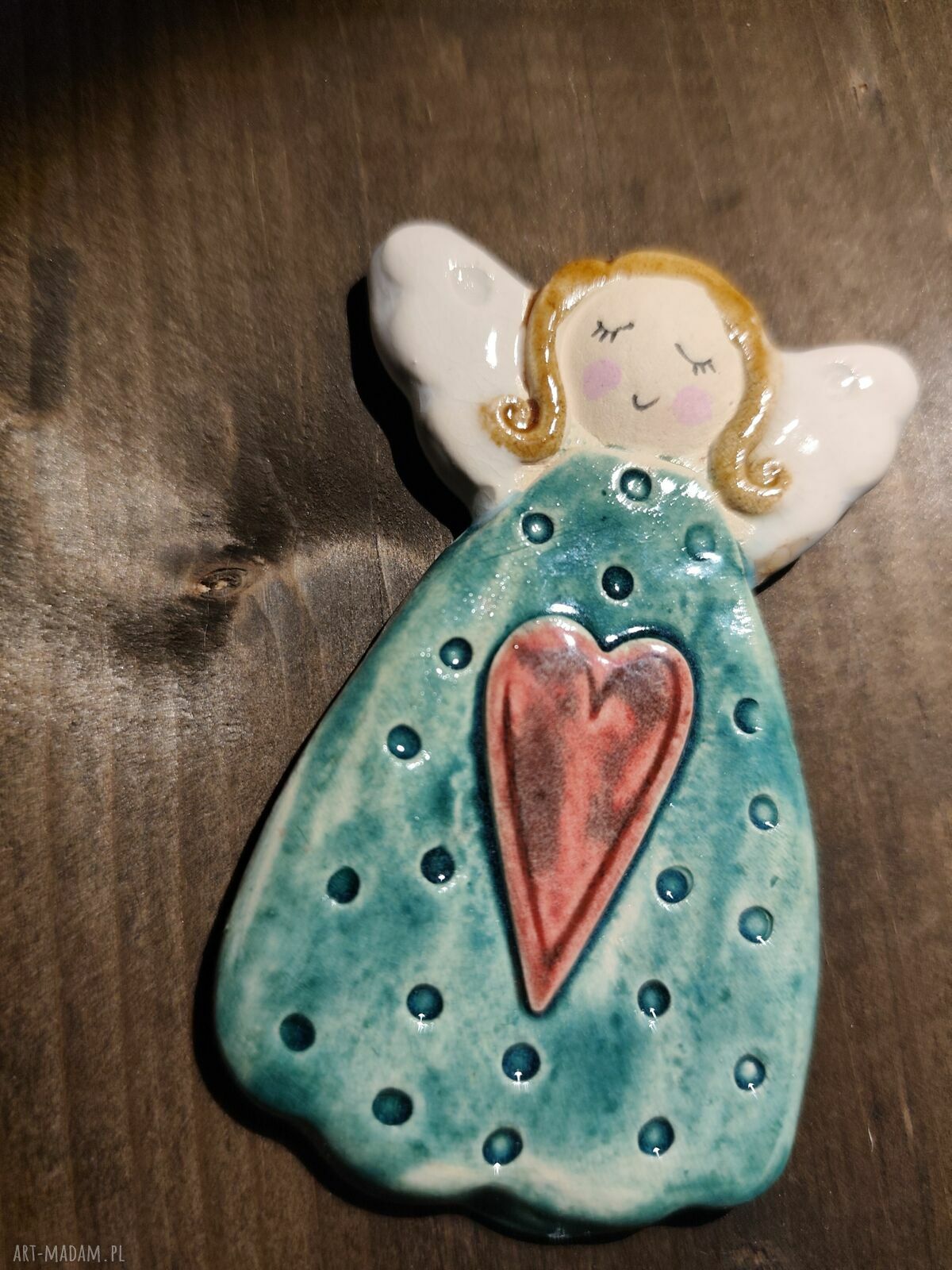 Aniołek ceramiczny - magnes na lodówkę, ręcznie malowany upominek