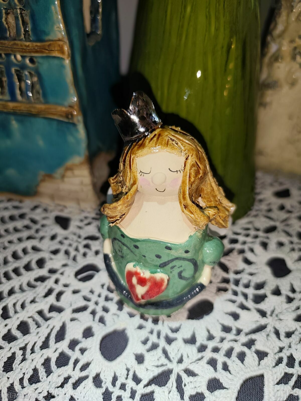 Aniołek ceramiczny na Boże Narodzenie - unikatowy prezent handmade ok. 9 cm