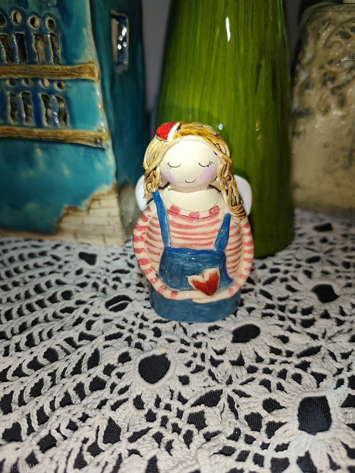 Aniołek ceramiczny na Boże Narodzenie - ręcznie robiony prezent Wolna Chwila ok. 9 cm