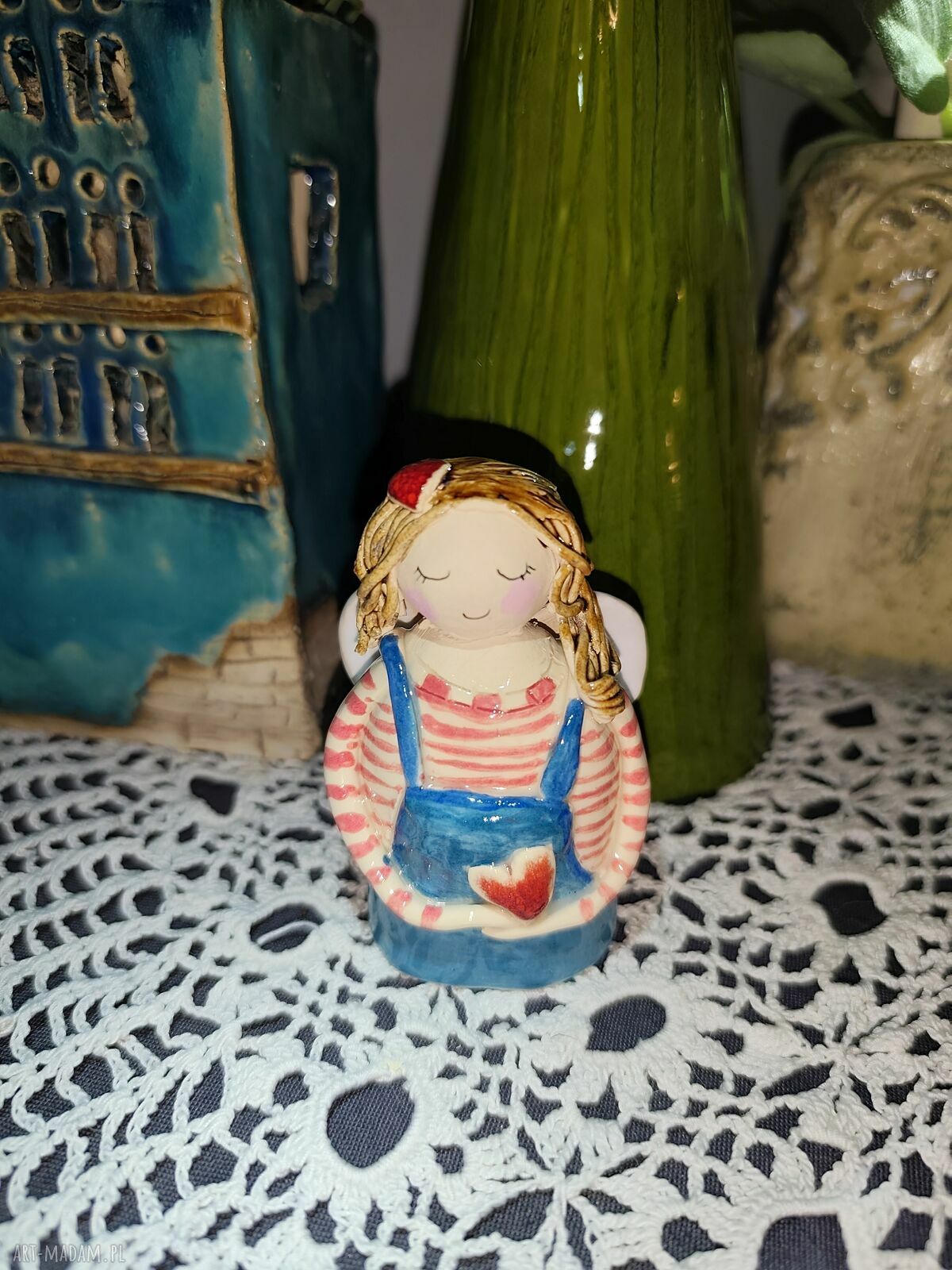 Aniołek ceramiczny na Boże Narodzenie - ręcznie robiony prezent Wolna Chwila (ok. 9 cm)