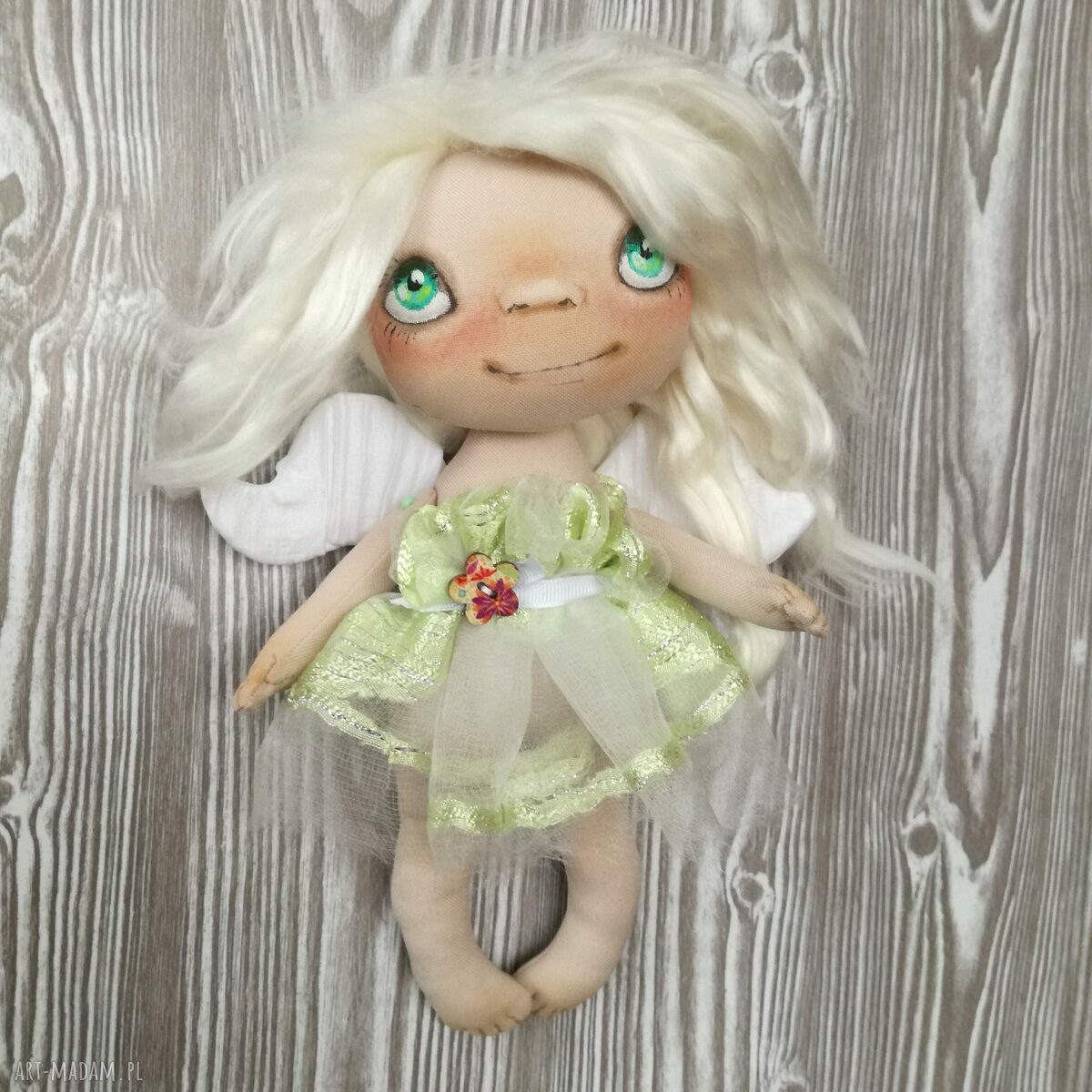 Aniołek dekoracja ścienna - figurka tekstylna ręcznie szyta i malowana, ok. 25 cm
