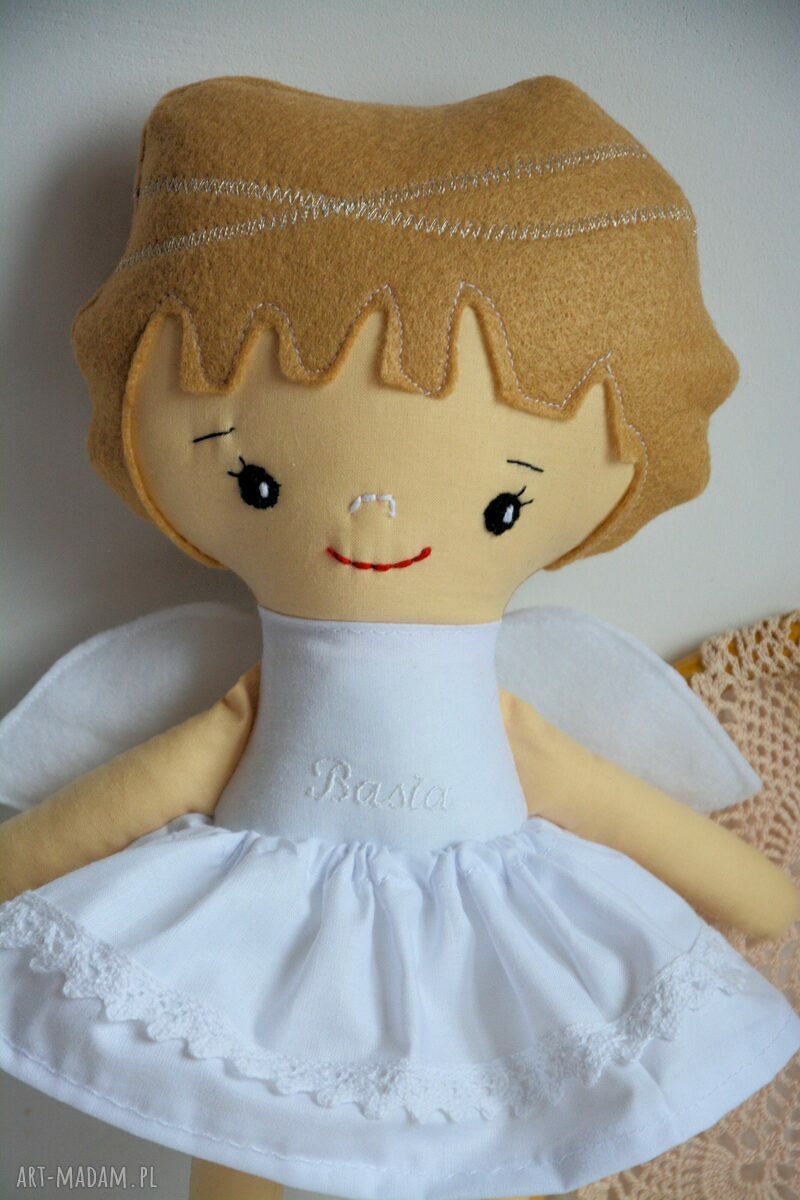 Aniołek dla Basi - lalka handmade 35 cm na chrzest i komunię