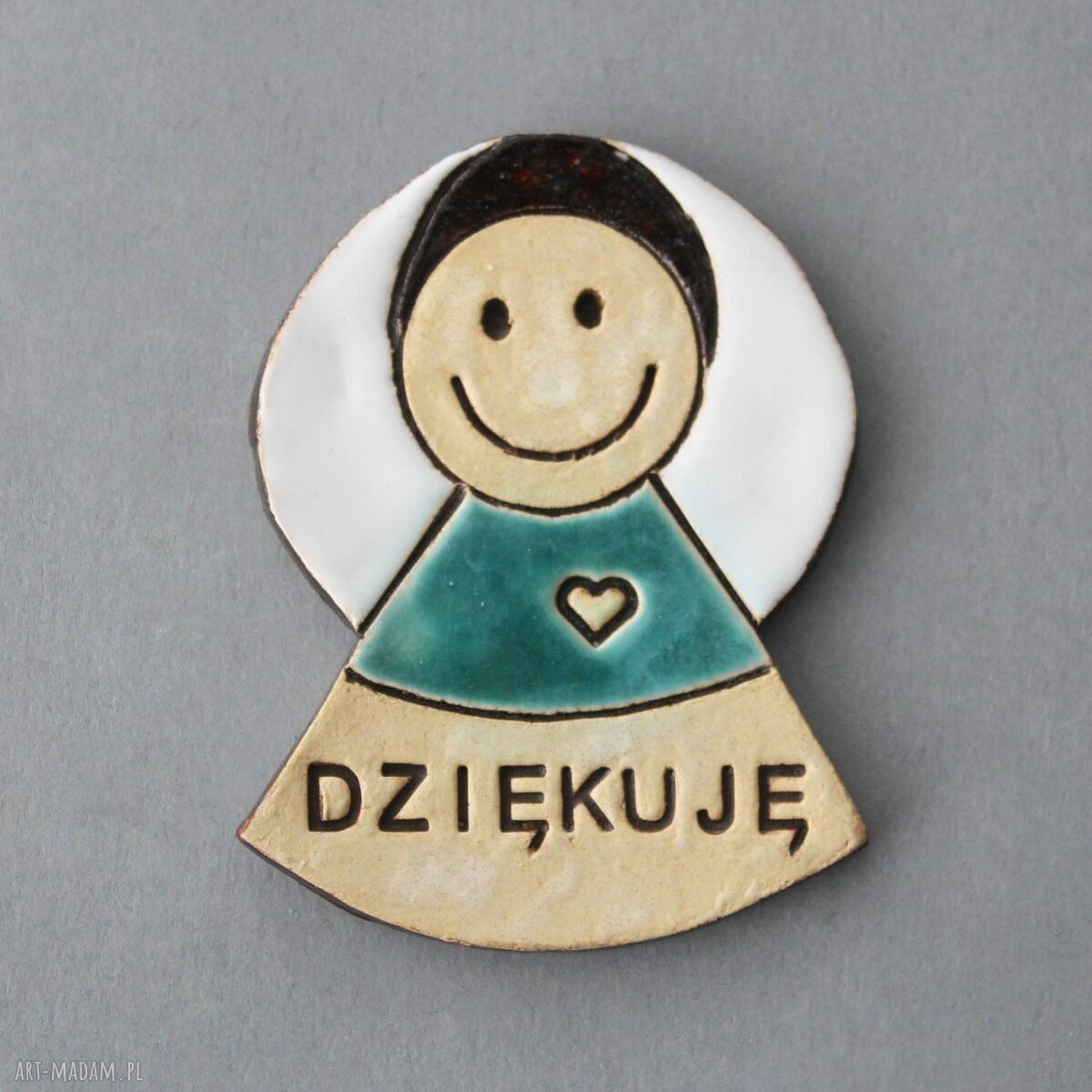 Aniołek „Dziękuję” - magnes ceramiczny handmade - prezent na chrzest i podziękowanie