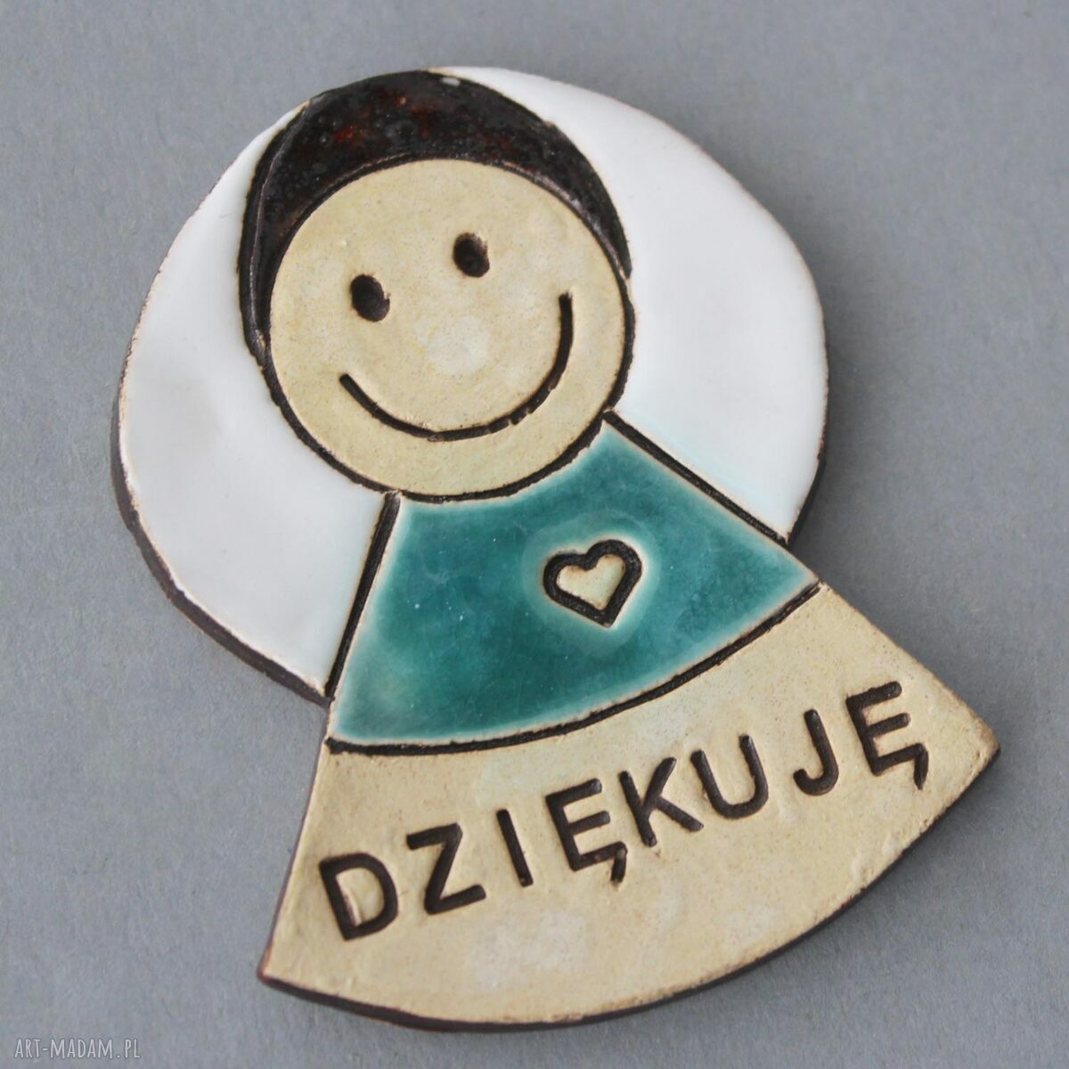 Aniołek „Dziękuję” - magnes ceramiczny handmade - prezent na chrzest i podziękowanie