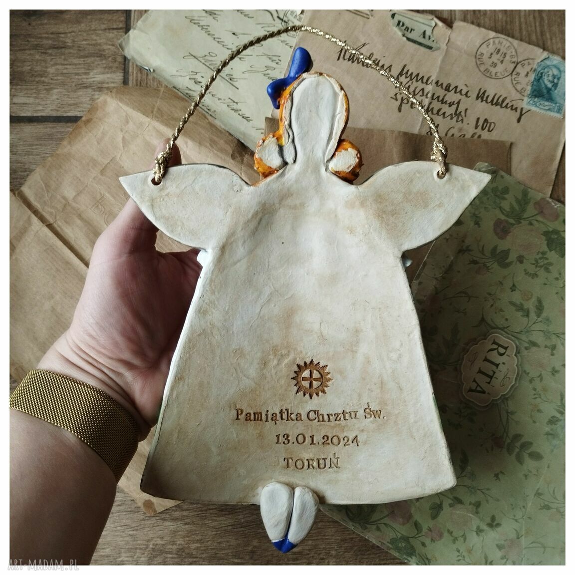 Aniołek na Chrzest II - pamiątka z ceramiki handmade