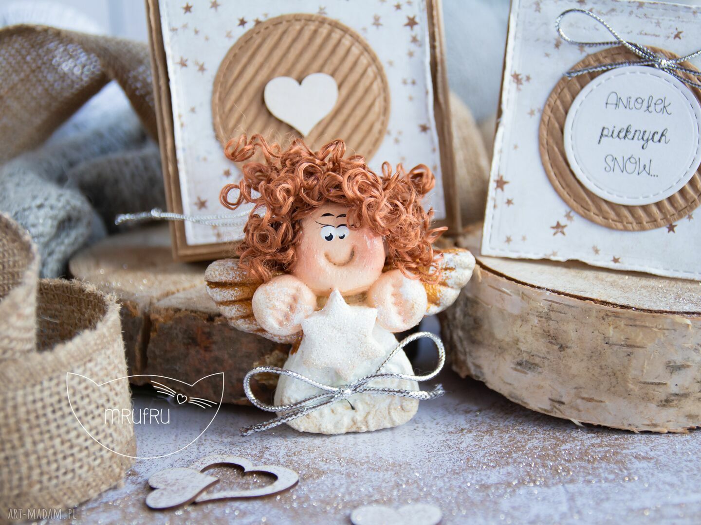 scrapbooking kartki: Aniołek pięknych SNÓW. Personalizowana mini kartka, pudełeczko. Ręcznie