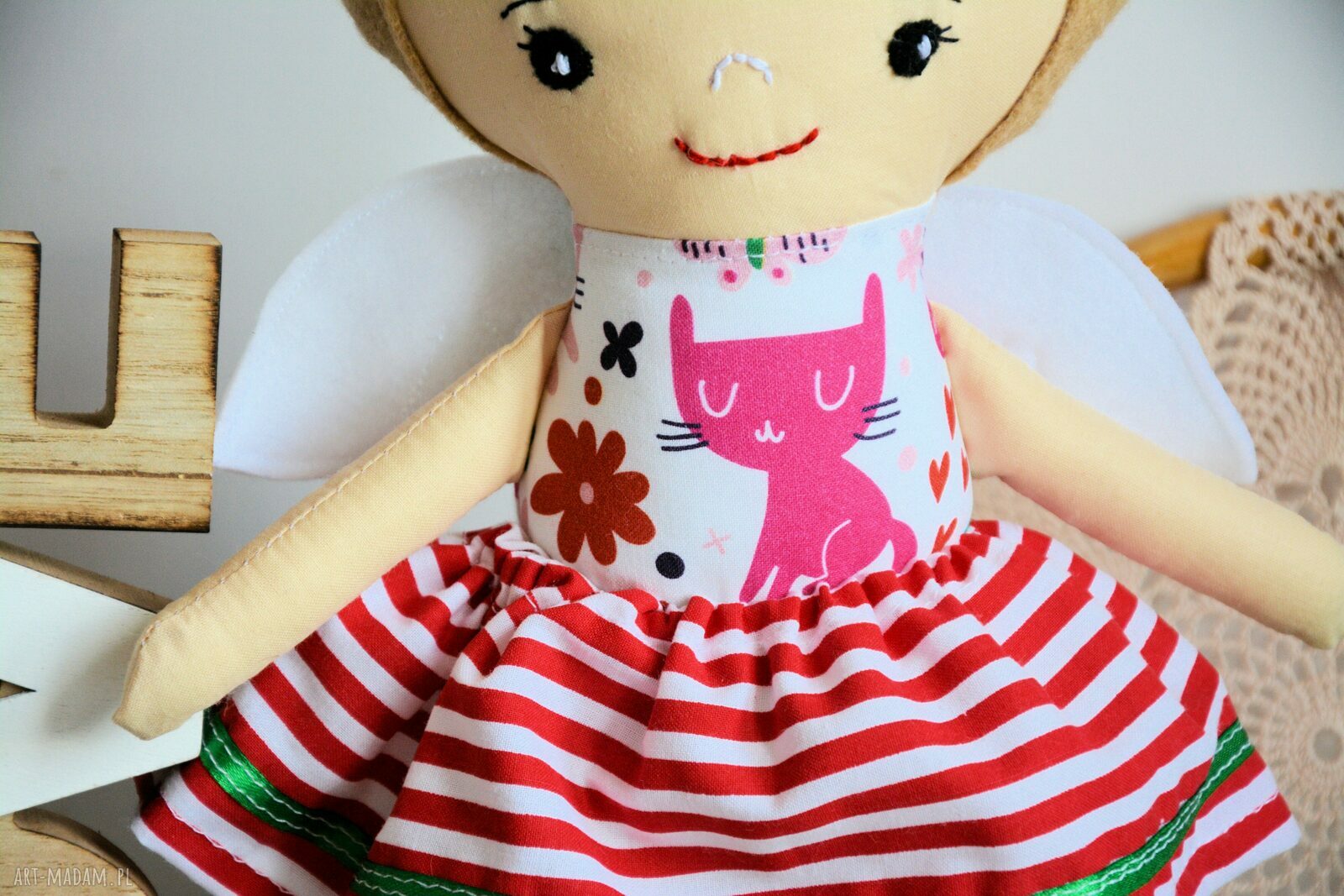 Aniołek stróż Ewunia 35 cm - lalka handmade na chrzest i roczek