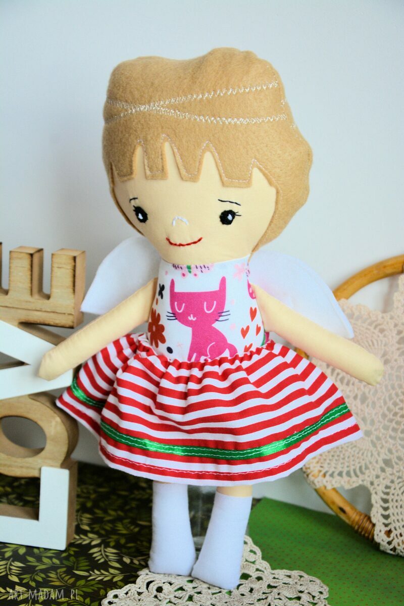 Aniołek stróż Ewunia 35 cm - lalka handmade na chrzest i roczek