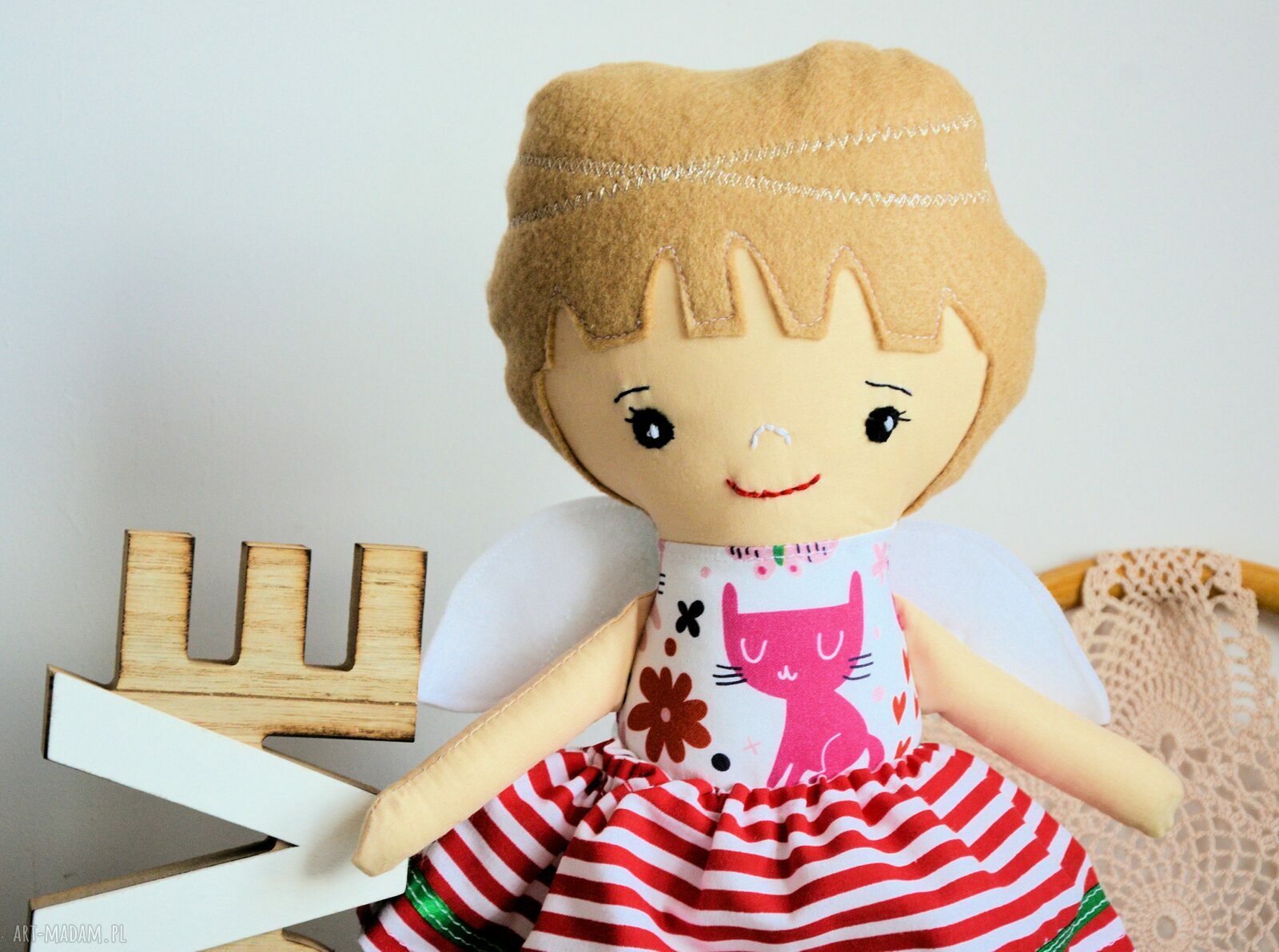Aniołek stróż Ewunia 35 cm - lalka handmade na chrzest i roczek
