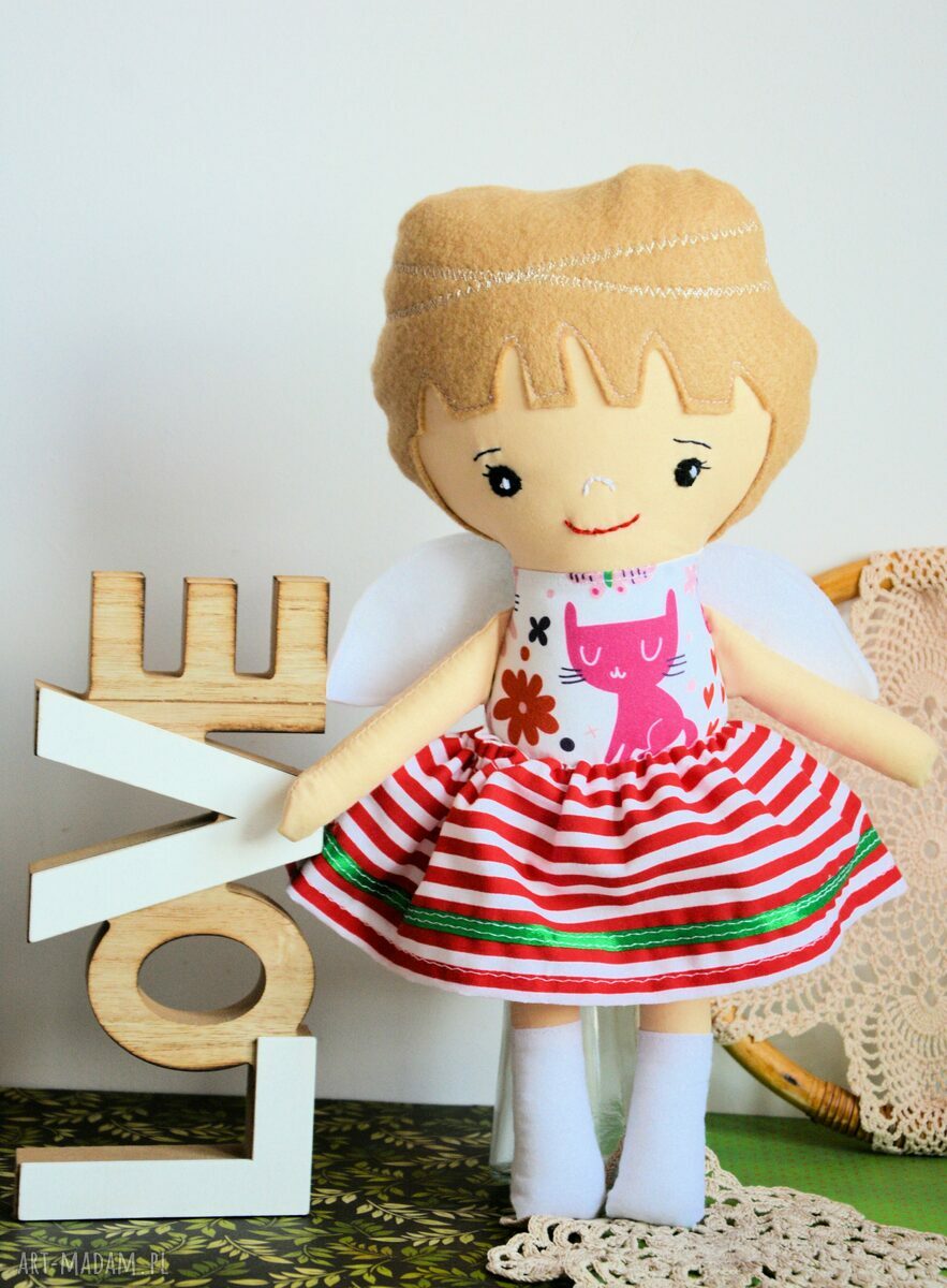 Aniołek stróż Ewunia 35 cm - lalka handmade na chrzest i roczek