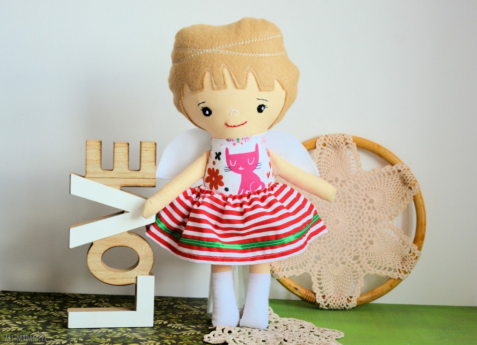 Aniołek stróż Ewunia 35 cm - lalka handmade na chrzest i roczek