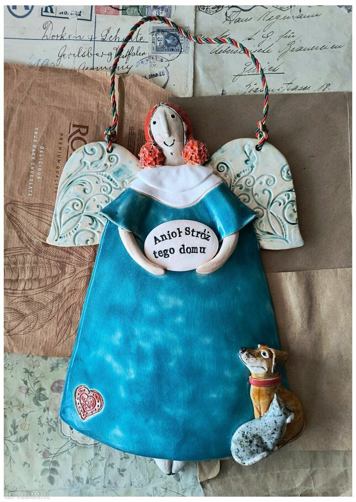 Ceramiczny aniołek tego domu - dekoracja na ścianę