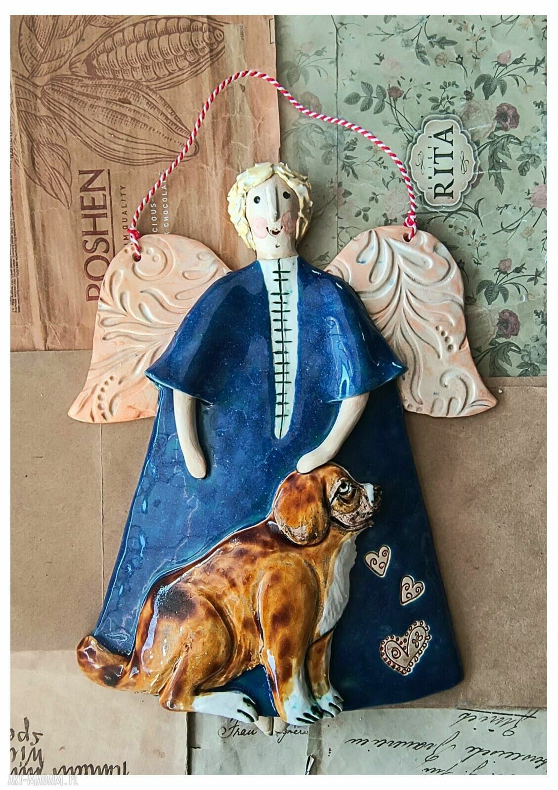 Ręcznie robiony ceramiczny aniołek z bernardynem