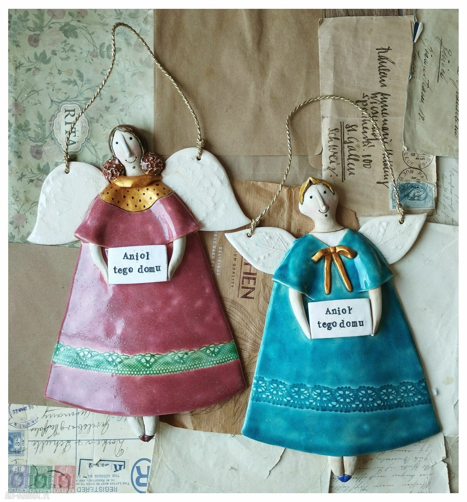 Aniołki tego domu - wiszące aniołki z ceramiki handmade