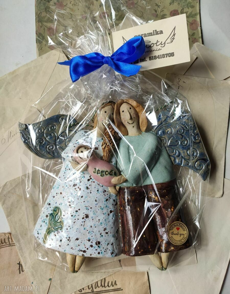 Aniołowie Rodzice II - ceramiczna pamiątka z imieniem dziecka
