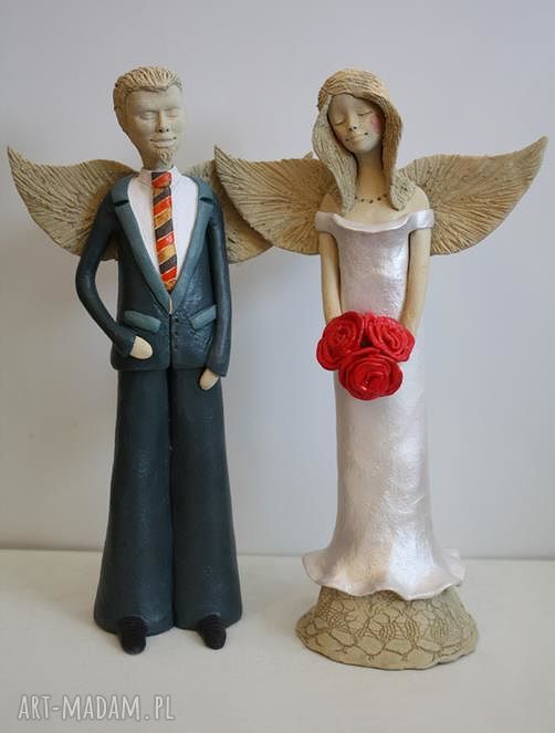 Anioły Para stojąca - prezent ślubny z ceramiki handmade