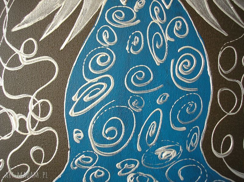 Anioły szczęścia i dobrobytu - ręcznie malowany obraz 90x60 cm (turkusowy)
