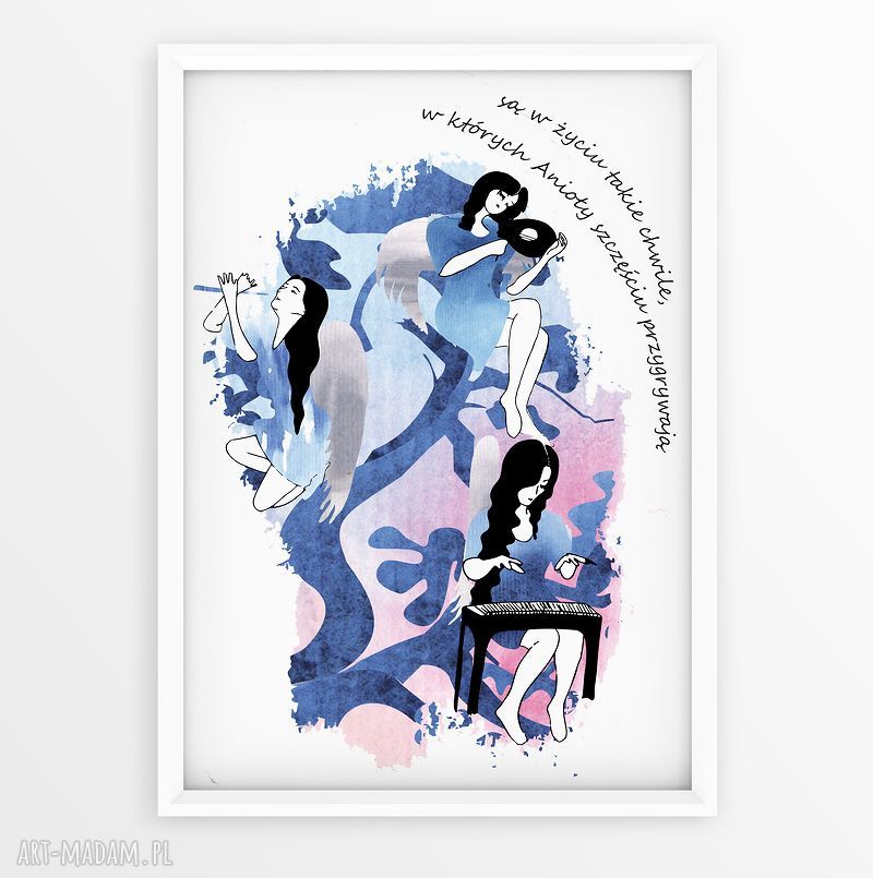 Anioły Szczęściu Przygrywają - grafika A4 (ok. 20x30 cm) do powieszenia