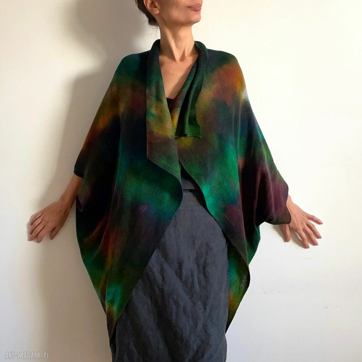 Kardigan z wełny merino „Kokon” - ręcznie barwiony, one size oversize