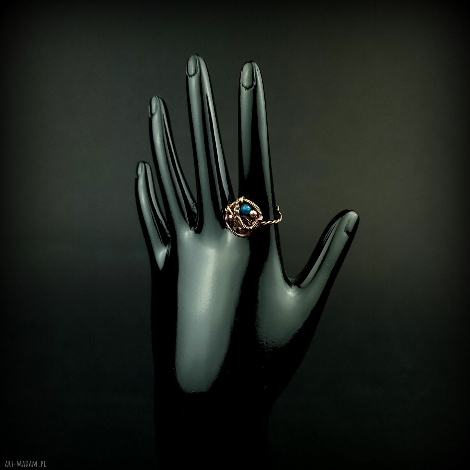 Apatyt regulowany pierścionek z miedzi - rękodzieło wire wrapping