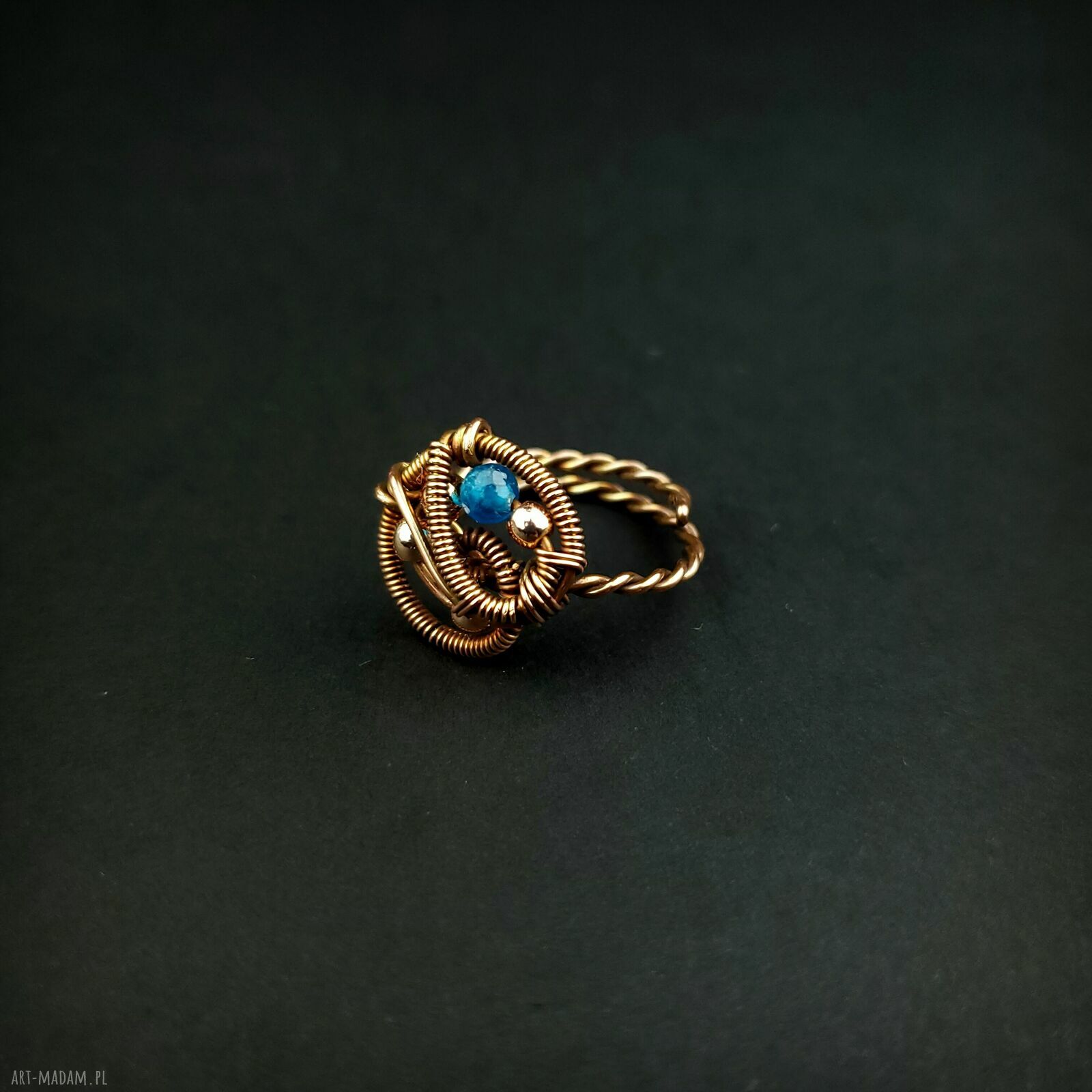 Apatyt regulowany pierścionek z miedzi - rękodzieło wire wrapping