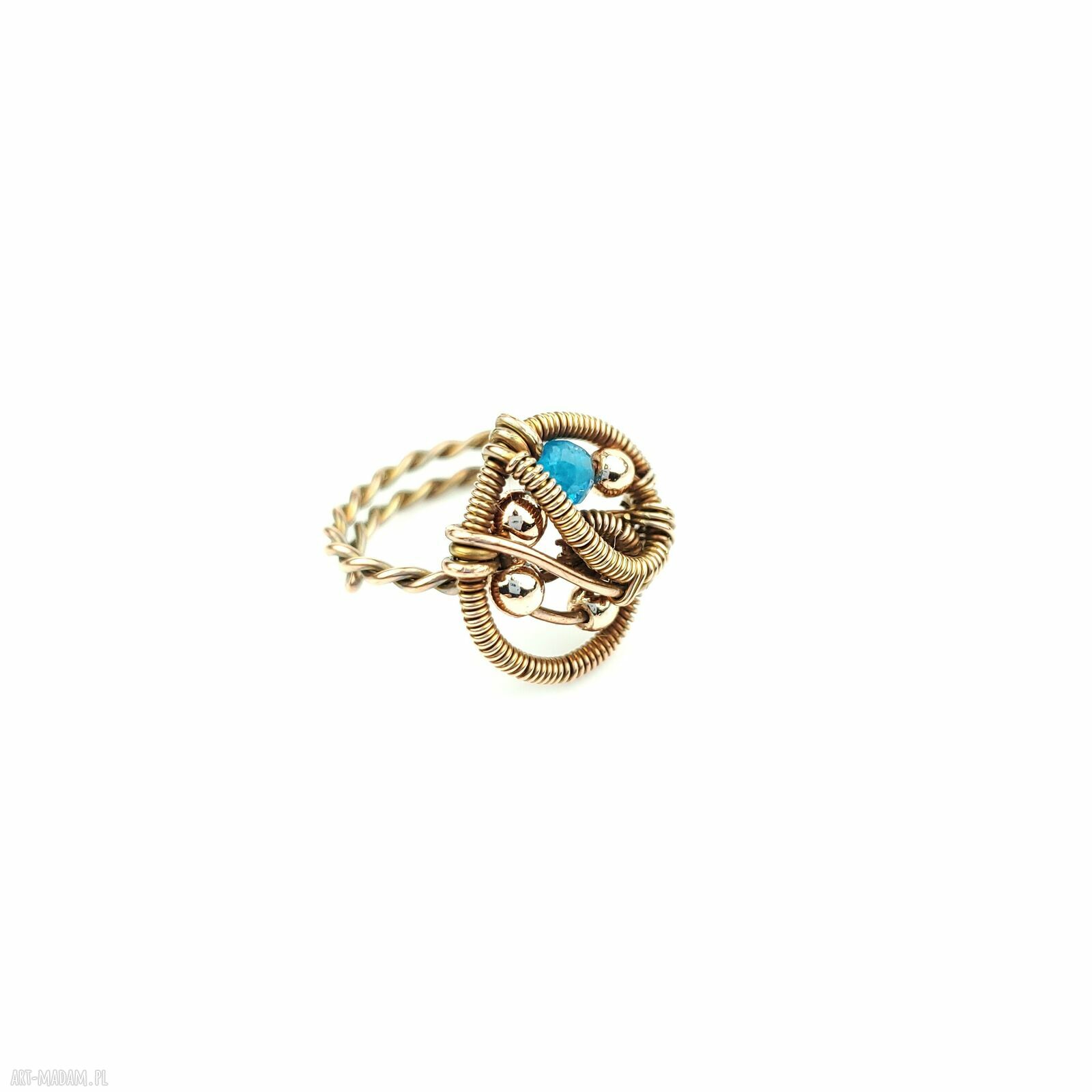 Apatyt regulowany pierścionek z miedzi - rękodzieło wire wrapping
